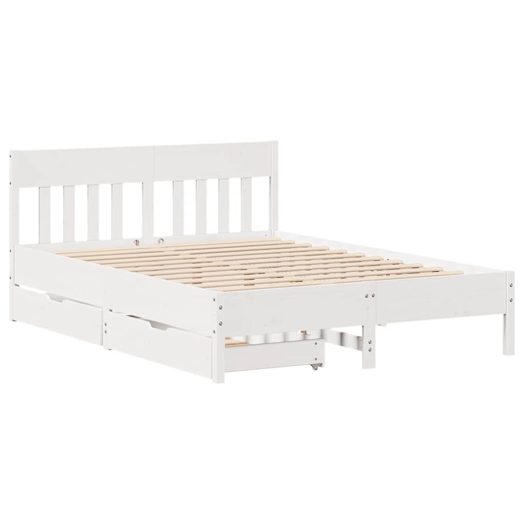Bedframe zonder matras massief grenenhout wit 140x200 cm – afbeelding 3