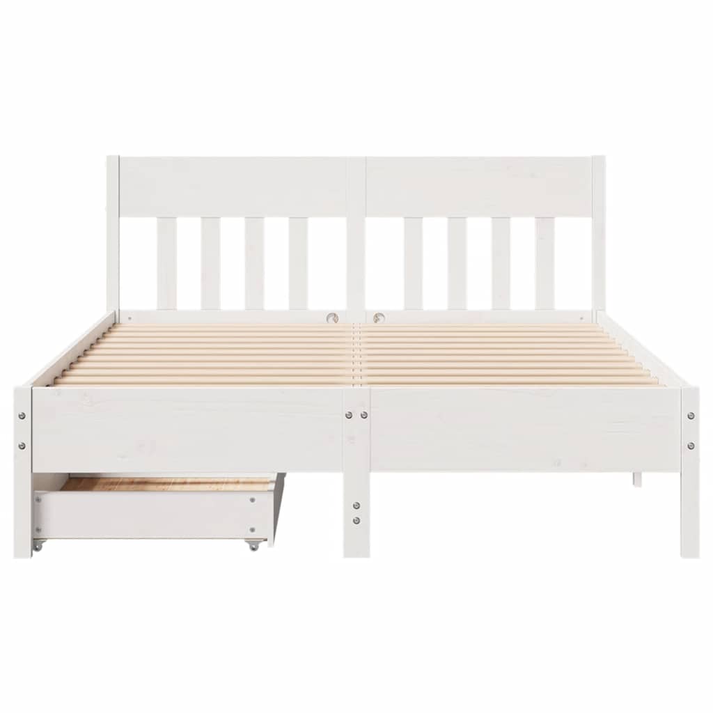Bedframe zonder matras massief grenenhout wit 140x200 cm – afbeelding 4