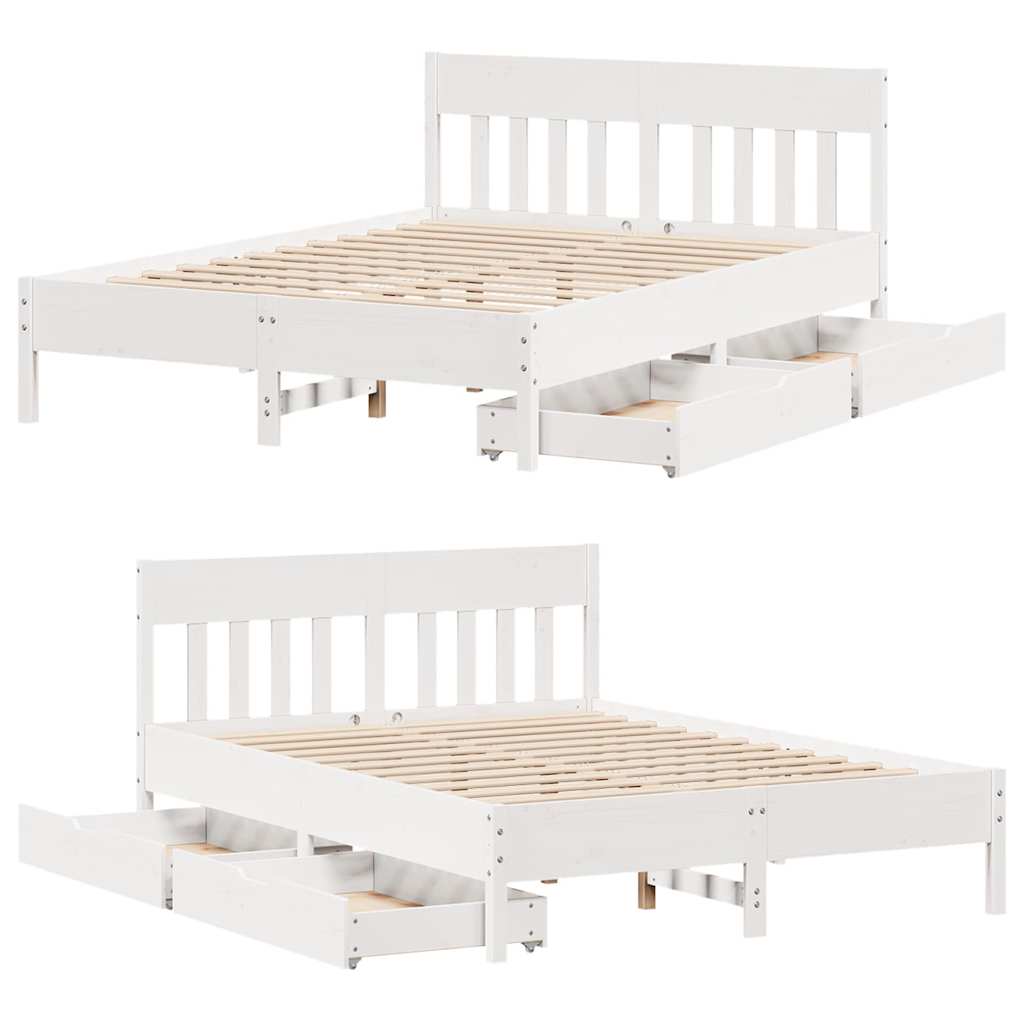 Bedframe zonder matras massief grenenhout wit 140x200 cm – afbeelding 9