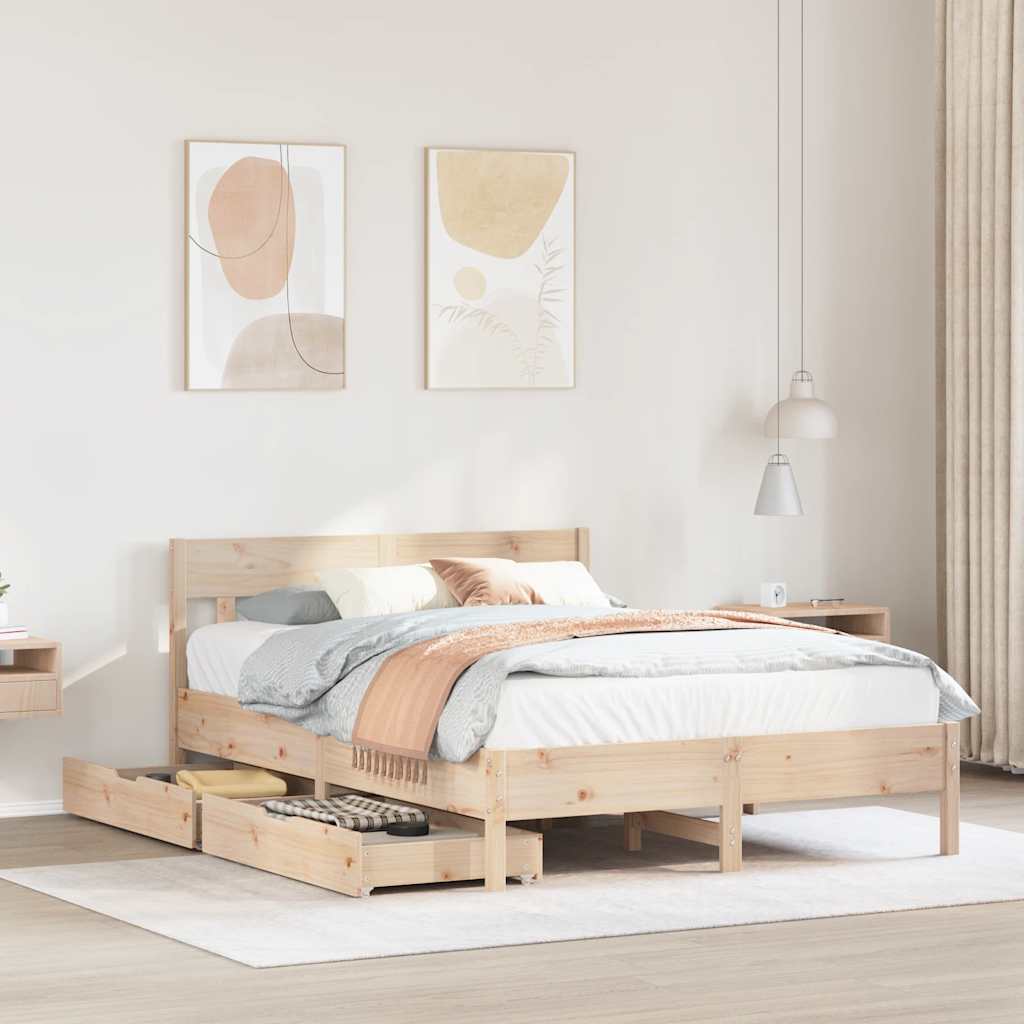 Bedframe zonder matras massief grenenhout 140x190 cm – afbeelding 1