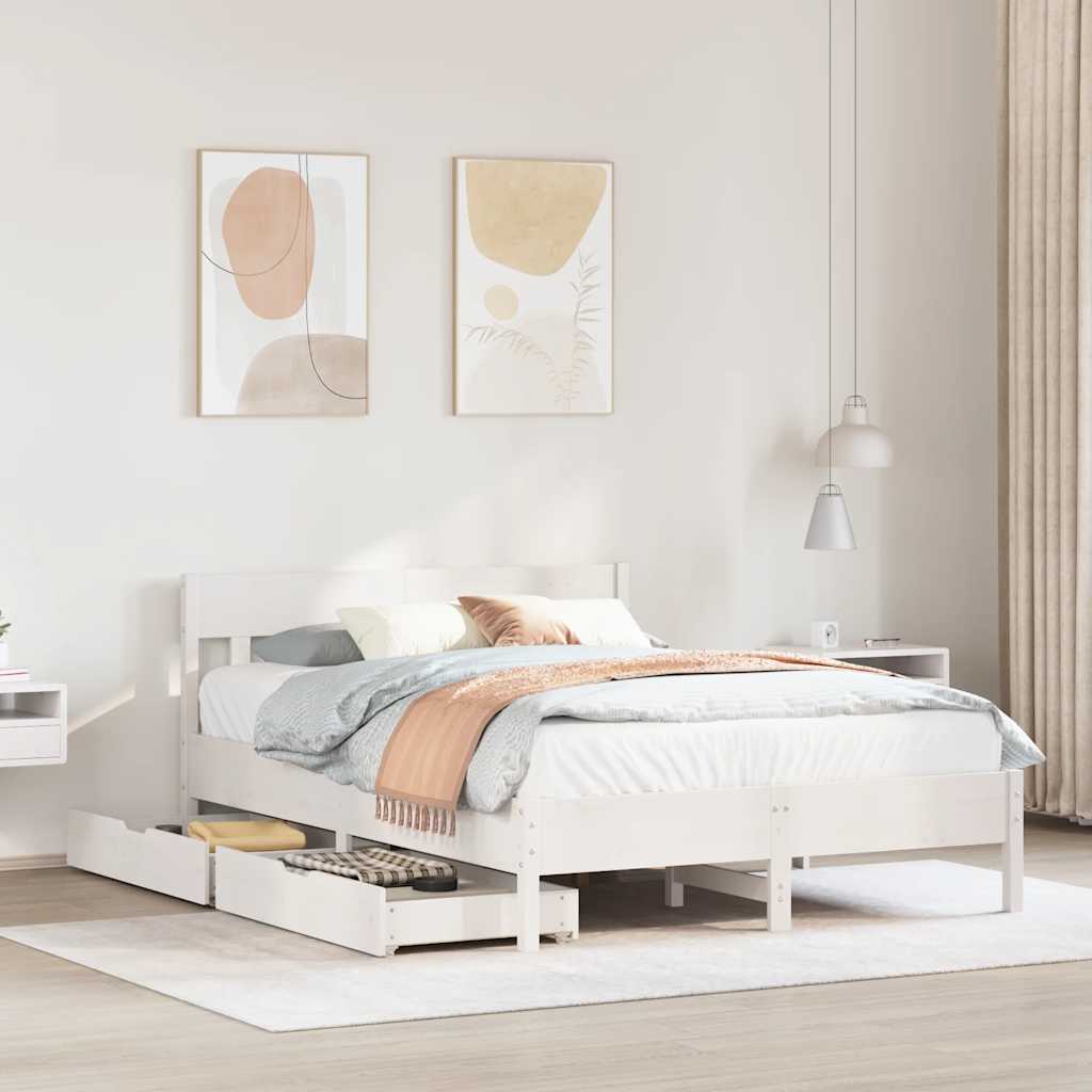 Bedframe zonder matras massief grenenhout wit 140x190 cm – afbeelding 1