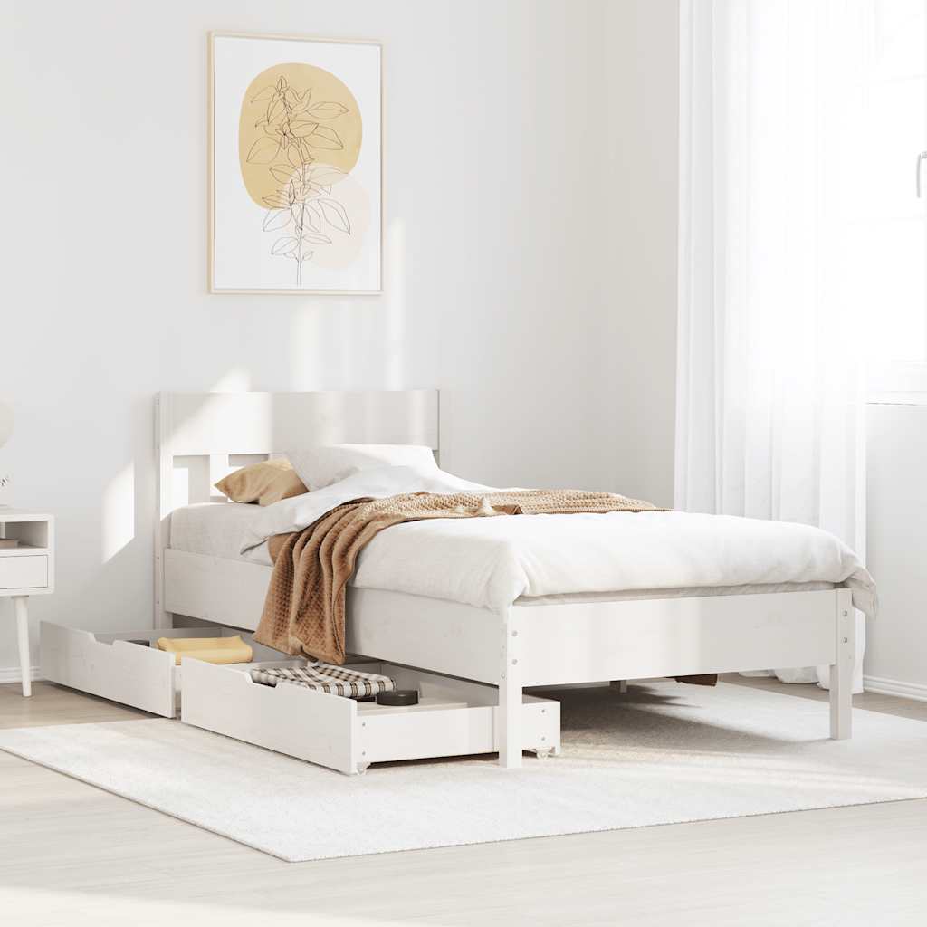 Bedframe zonder matras massief grenenhout wit 90x190 cm – afbeelding 1