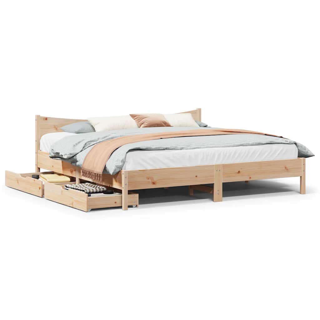 Bedframe met lades massief grenenhout 200x200 cm – afbeelding 1