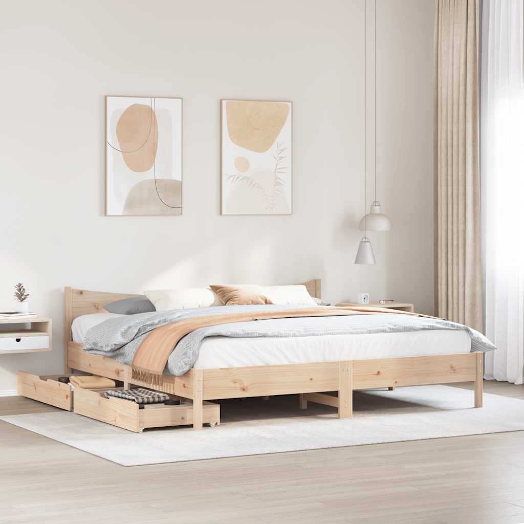 Bedframe met lades massief grenenhout 200x200 cm – afbeelding 3