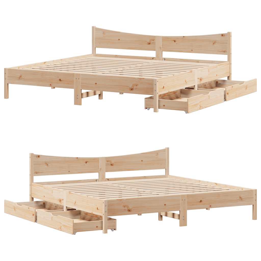 Bedframe met lades massief grenenhout 200x200 cm – afbeelding 9