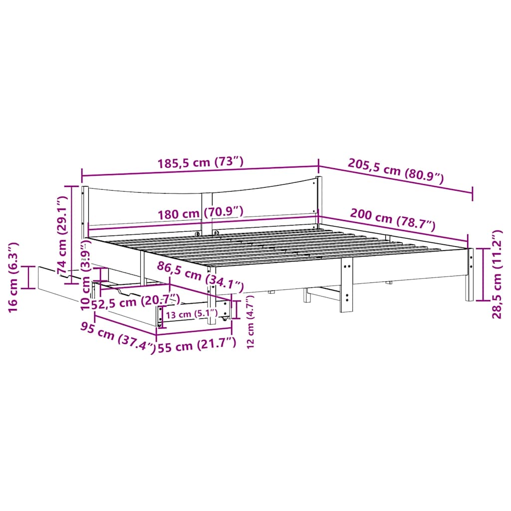 Bedframe met lades massief grenenhout 180x200 cm – afbeelding 11