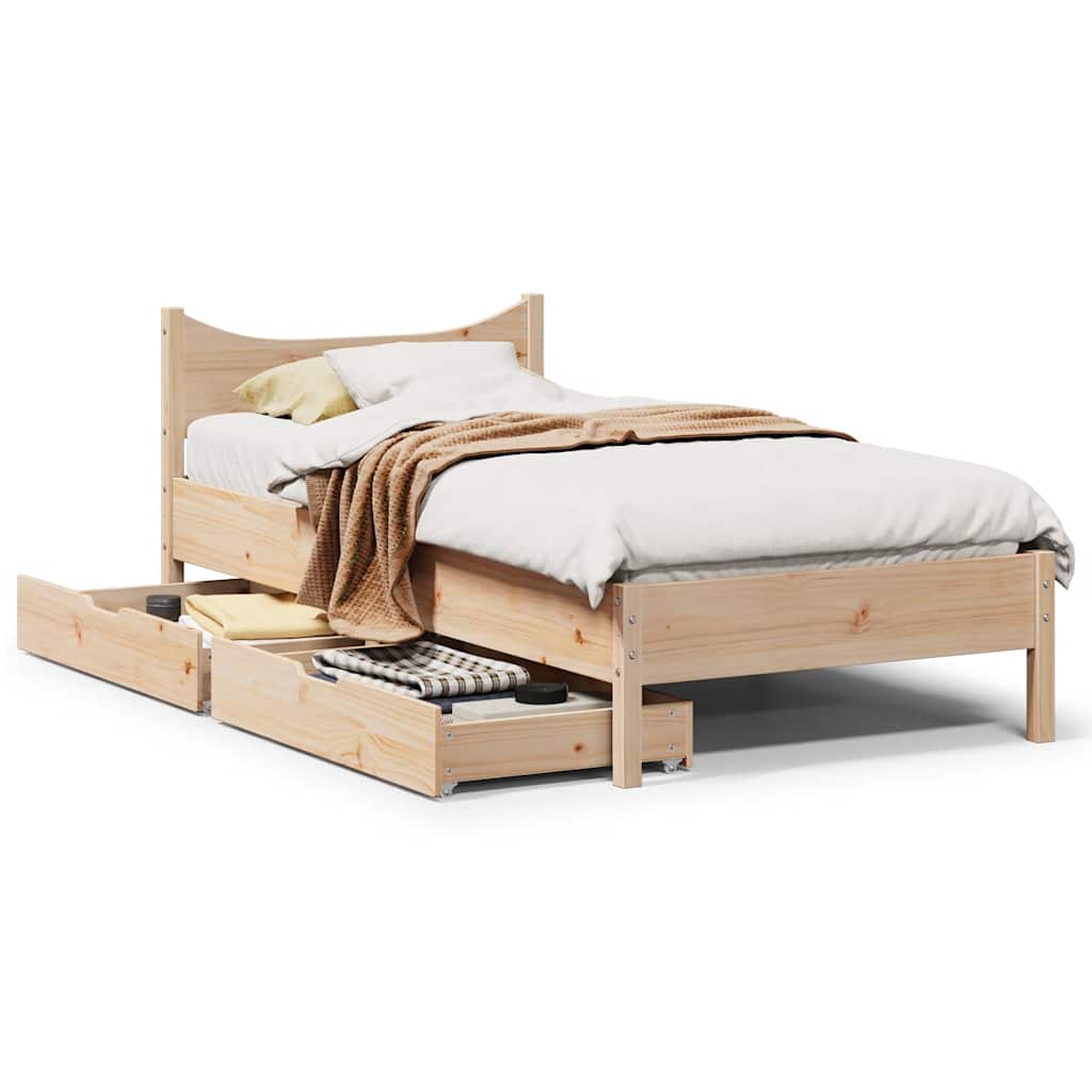 Bedframe met lades massief grenenhout 75x190 cm – afbeelding 1