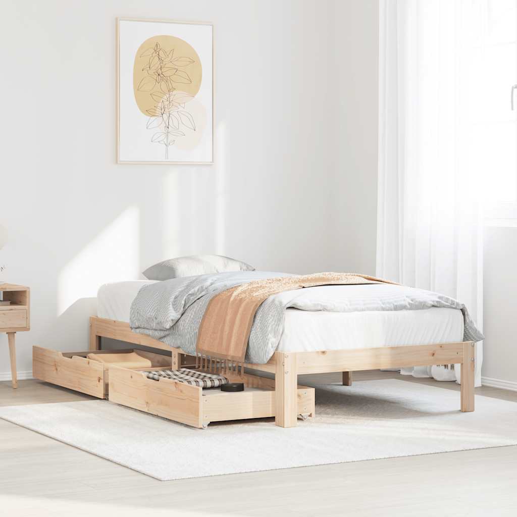 Bedframe met lades massief grenenhout 75x190 cm – afbeelding 1