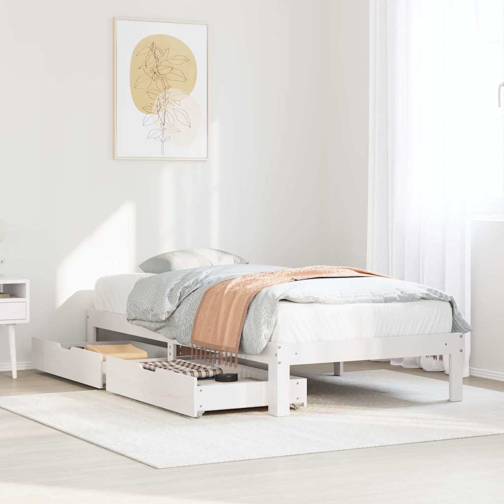 Bedframe met lades massief grenenhout wit 90x200 cm