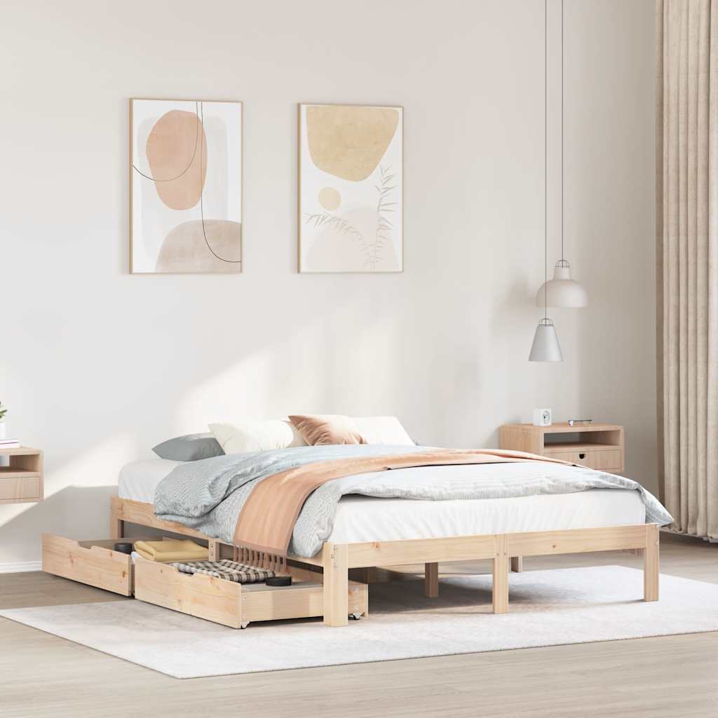 Bedframe met lades massief grenenhout 150x200 cm – afbeelding 1