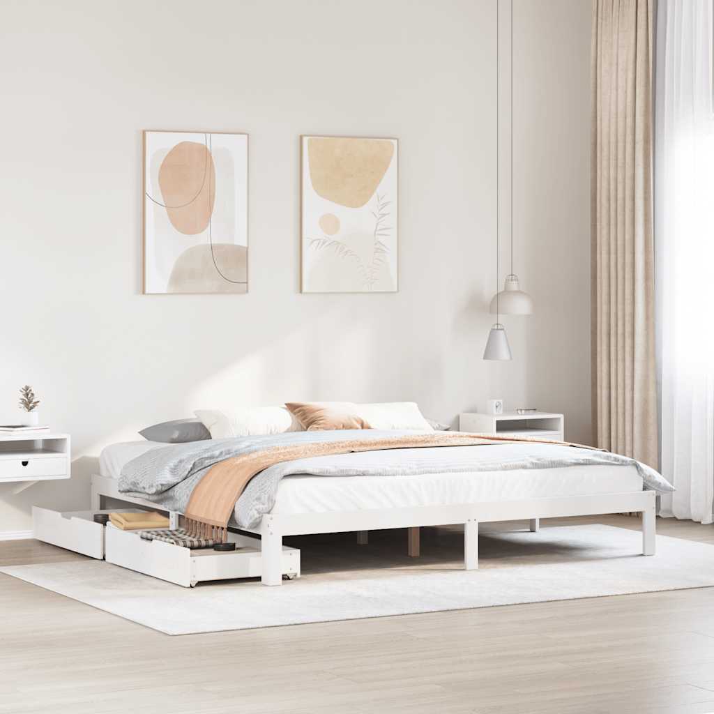 Bedframe met lades massief grenenhout wit 180x200 cm – afbeelding 1