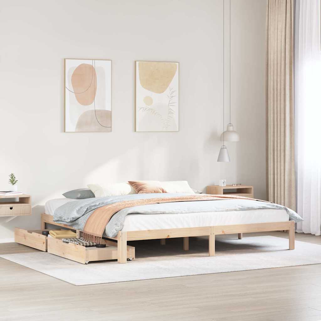 Bedframe met lades massief grenenhout 200x200 cm – afbeelding 1