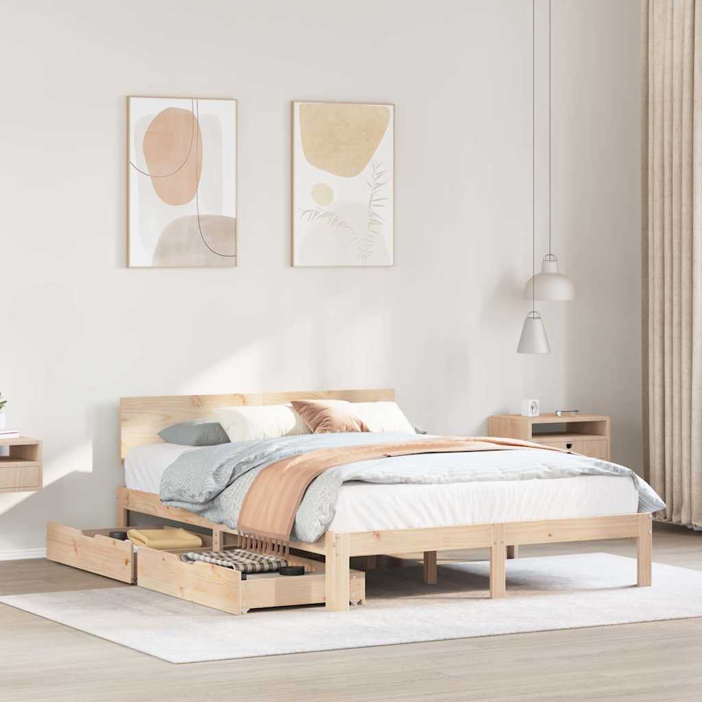 Bedframe met lades massief grenenhout 120x190 cm – afbeelding 1