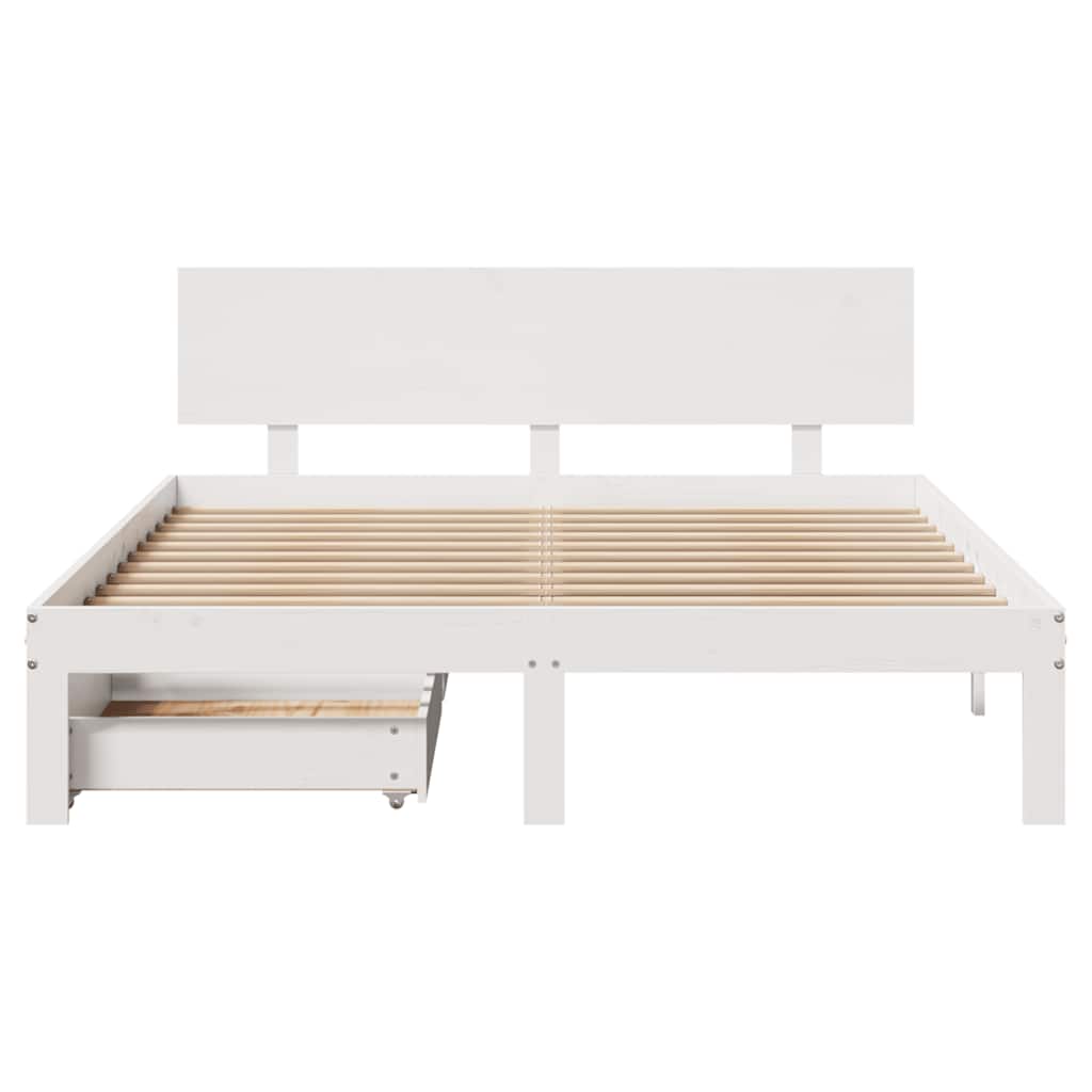 Bedframe met lades massief grenenhout wit 120x190 cm – afbeelding 4
