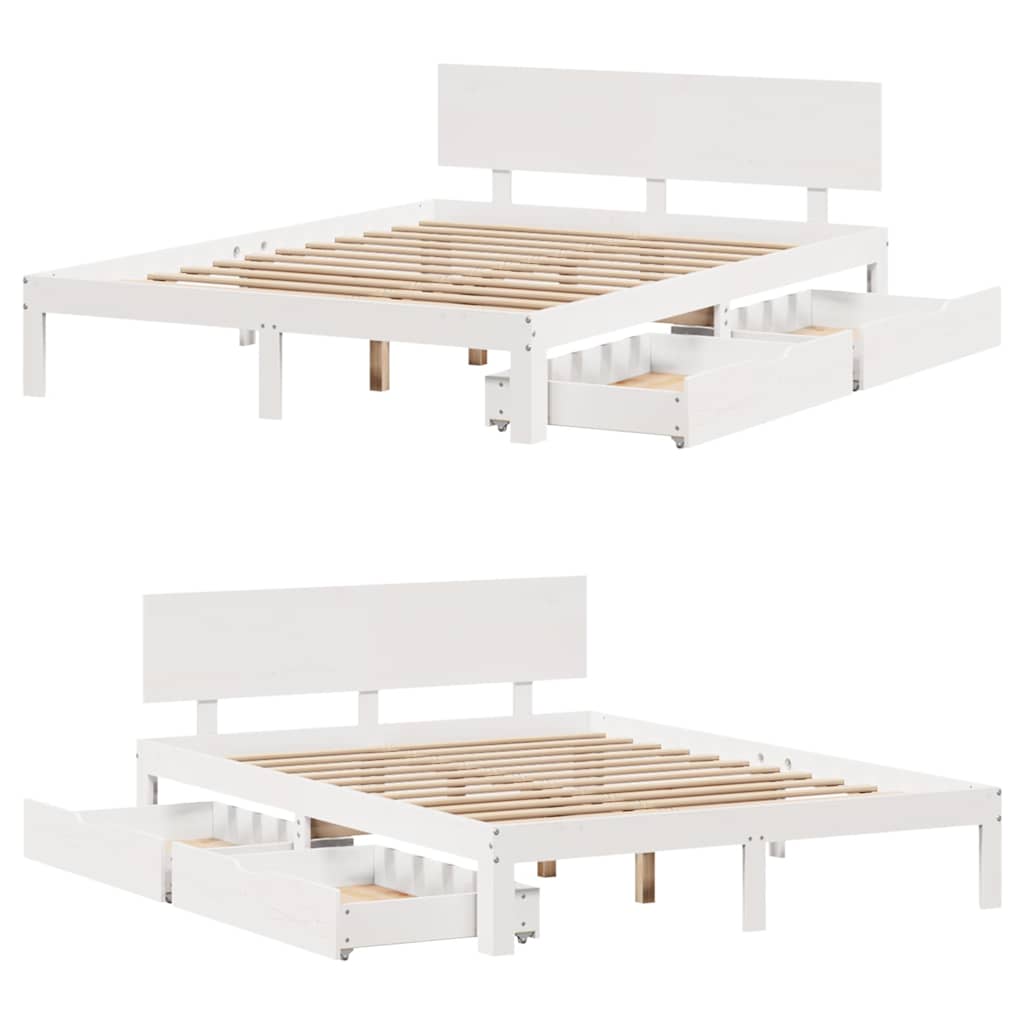 Bedframe met lades massief grenenhout wit 120x190 cm – afbeelding 9