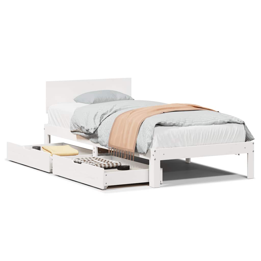 Bedframe met lades massief grenenhout wit 90x200 cm – afbeelding 2