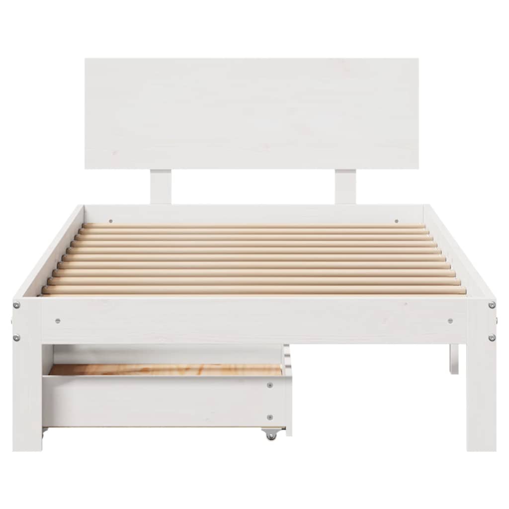 Bedframe met lades massief grenenhout wit 90x200 cm – afbeelding 4