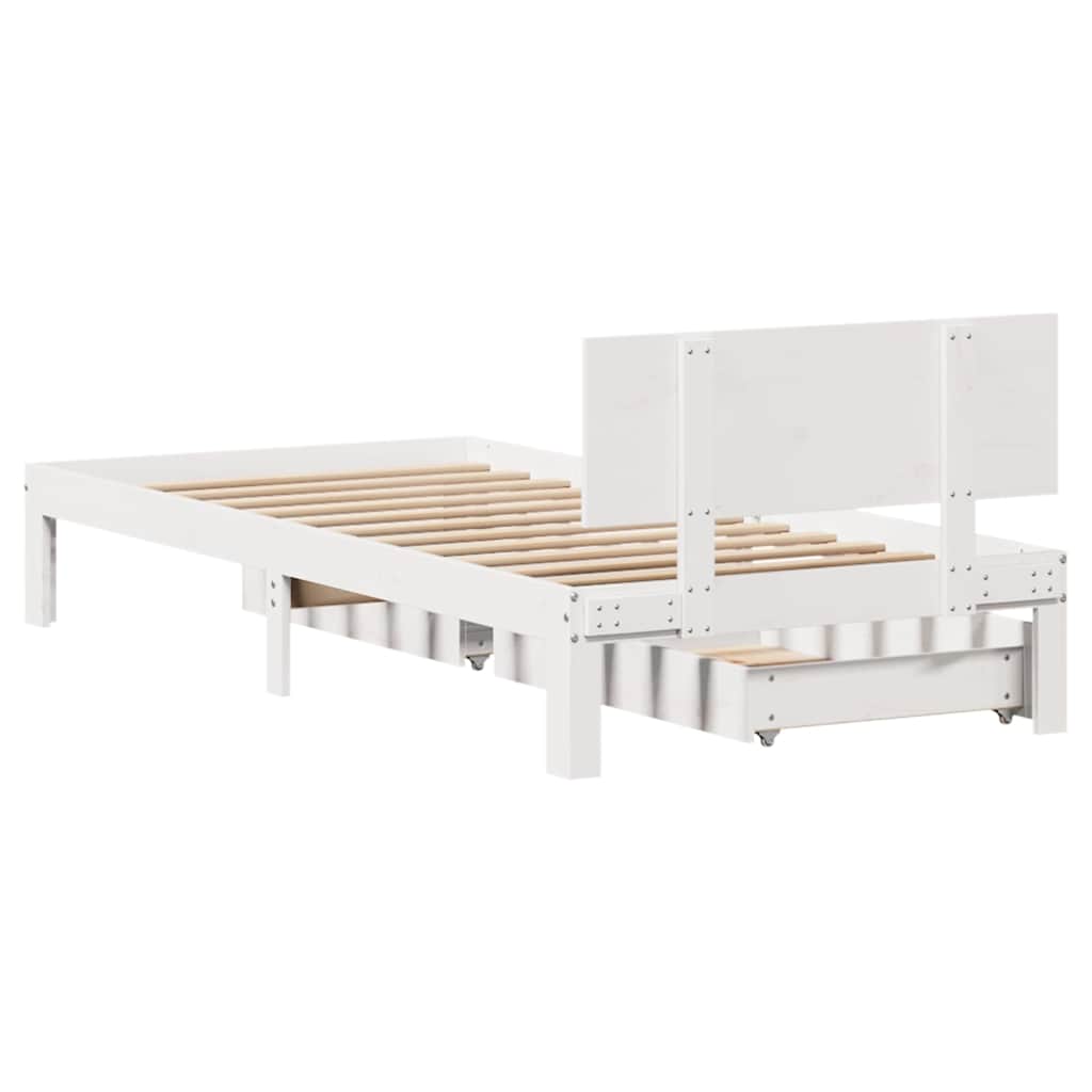 Bedframe met lades massief grenenhout wit 90x200 cm – afbeelding 7