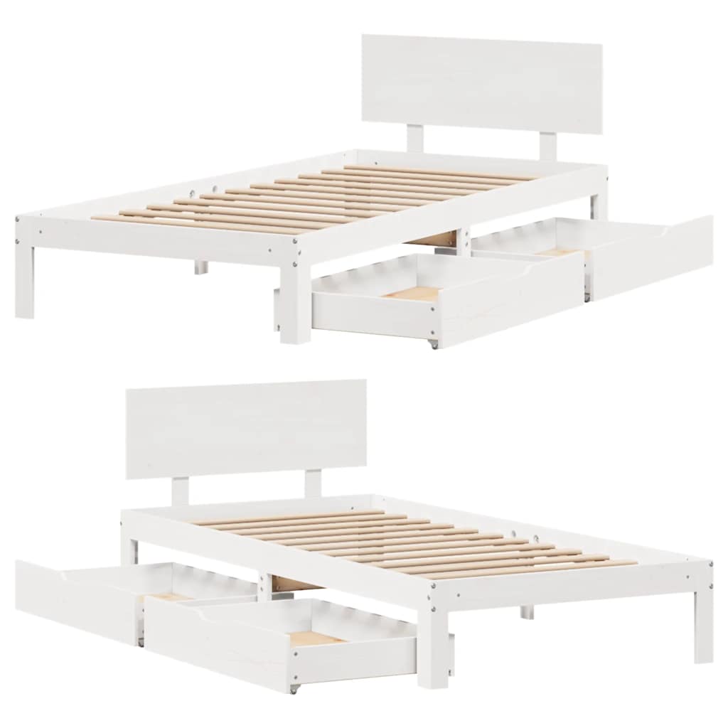 Bedframe met lades massief grenenhout wit 90x200 cm – afbeelding 9