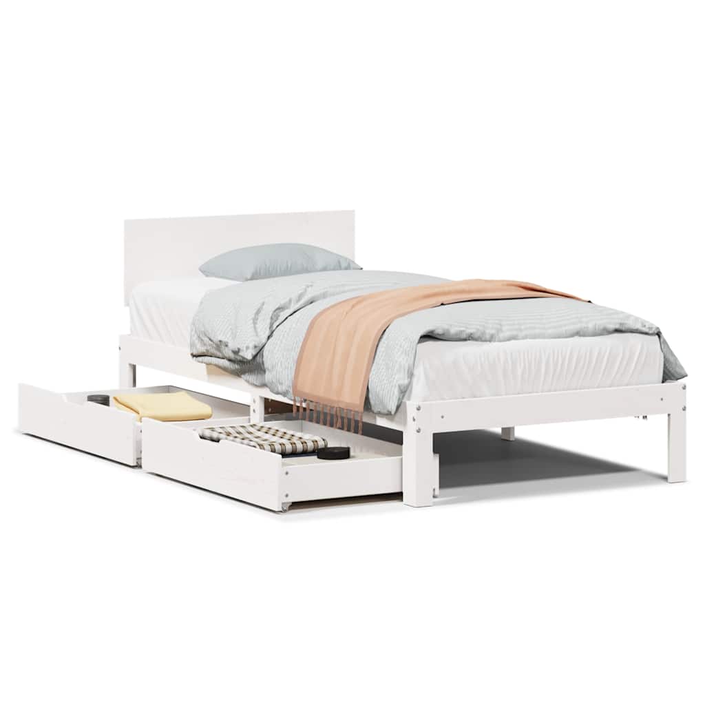 Bedframe met lades massief grenenhout wit 100x200 cm – afbeelding 2