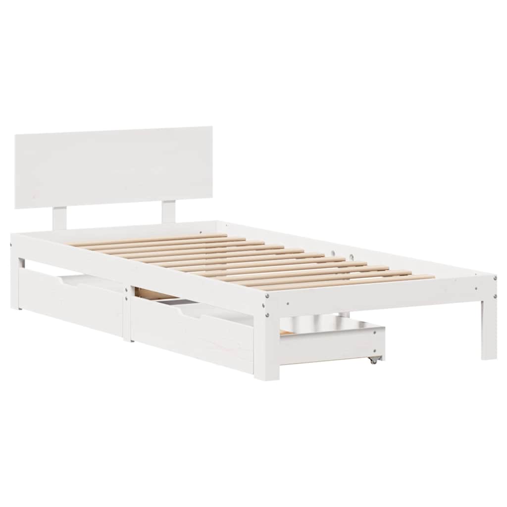 Bedframe met lades massief grenenhout wit 100x200 cm – afbeelding 3