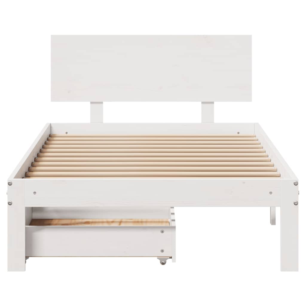 Bedframe met lades massief grenenhout wit 100x200 cm – afbeelding 4