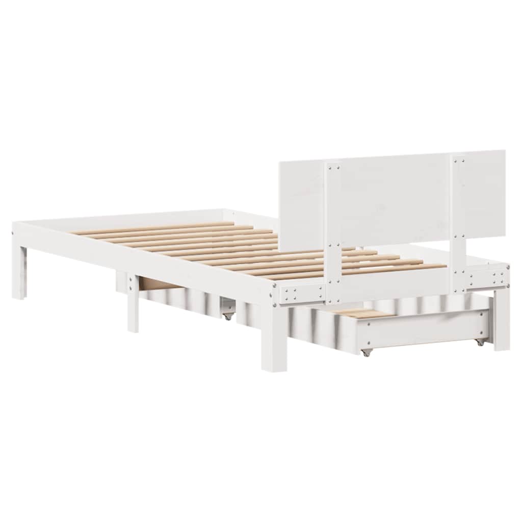 Bedframe met lades massief grenenhout wit 100x200 cm – afbeelding 7