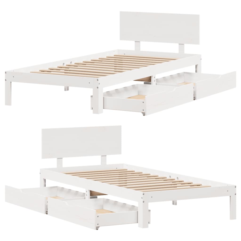 Bedframe met lades massief grenenhout wit 100x200 cm – afbeelding 9