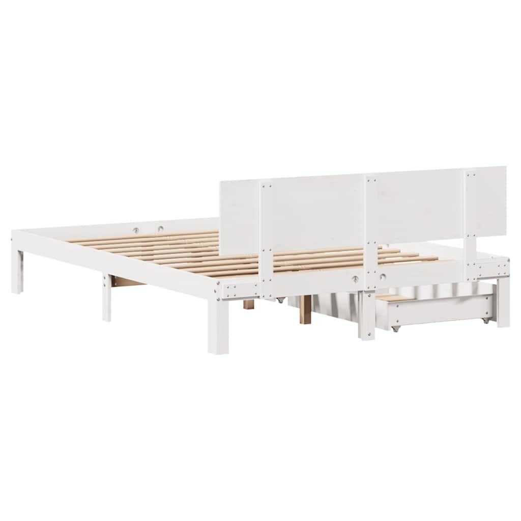 Bedframe met lades massief grenenhout wit 120x200 cm – afbeelding 7
