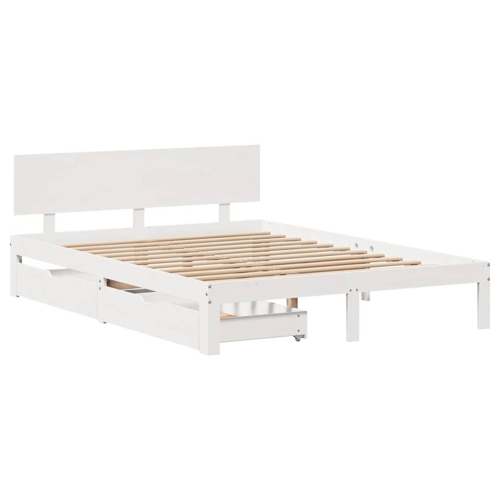 Bedframe met lades massief grenenhout wit 140x200 cm – afbeelding 3