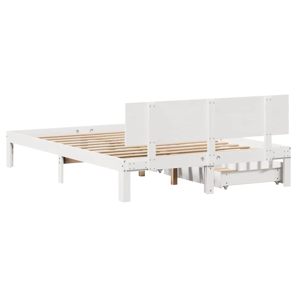 Bedframe met lades massief grenenhout wit 140x200 cm – afbeelding 7
