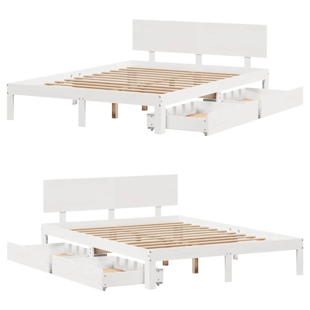 Bedframe met lades massief grenenhout wit 140x200 cm – afbeelding 9