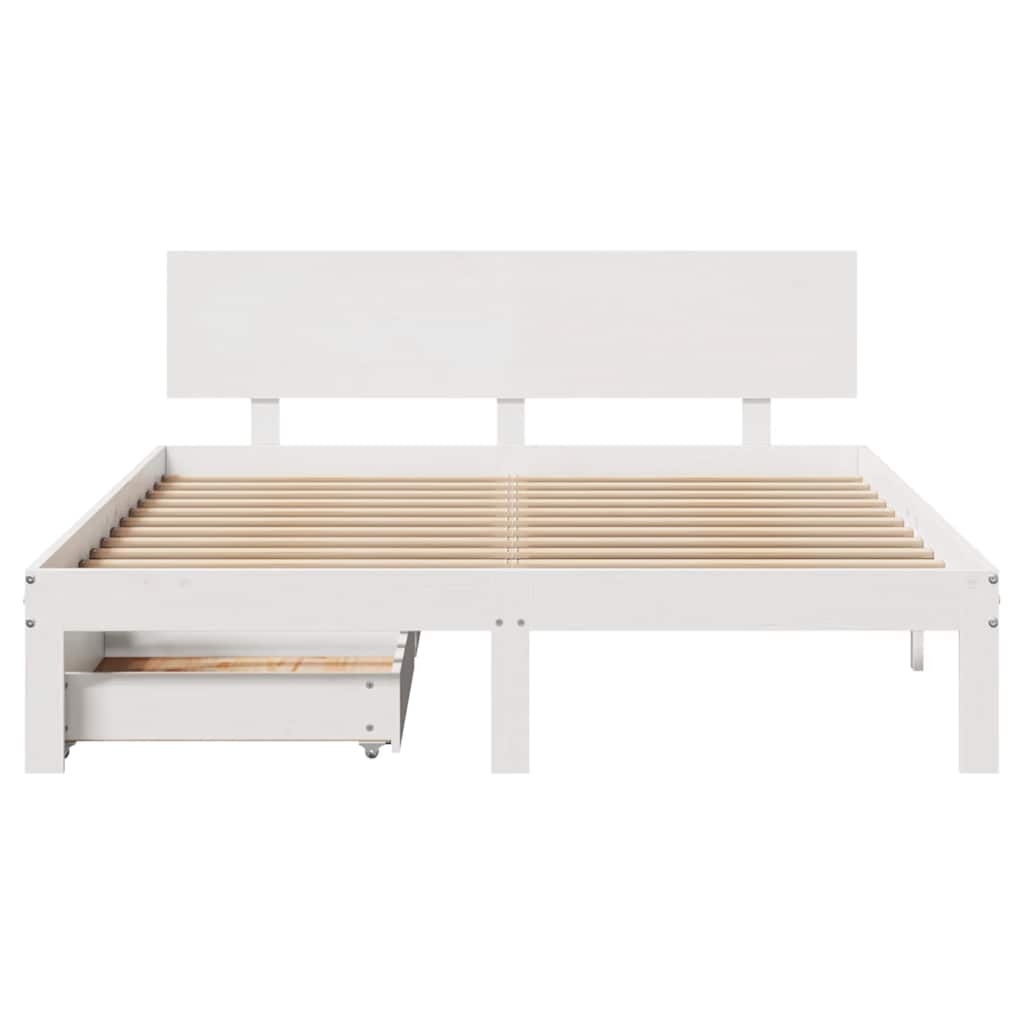 Bedframe met lades massief grenenhout wit 150x200 cm – afbeelding 4
