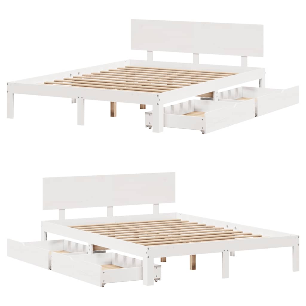 Bedframe met lades massief grenenhout wit 150x200 cm – afbeelding 9