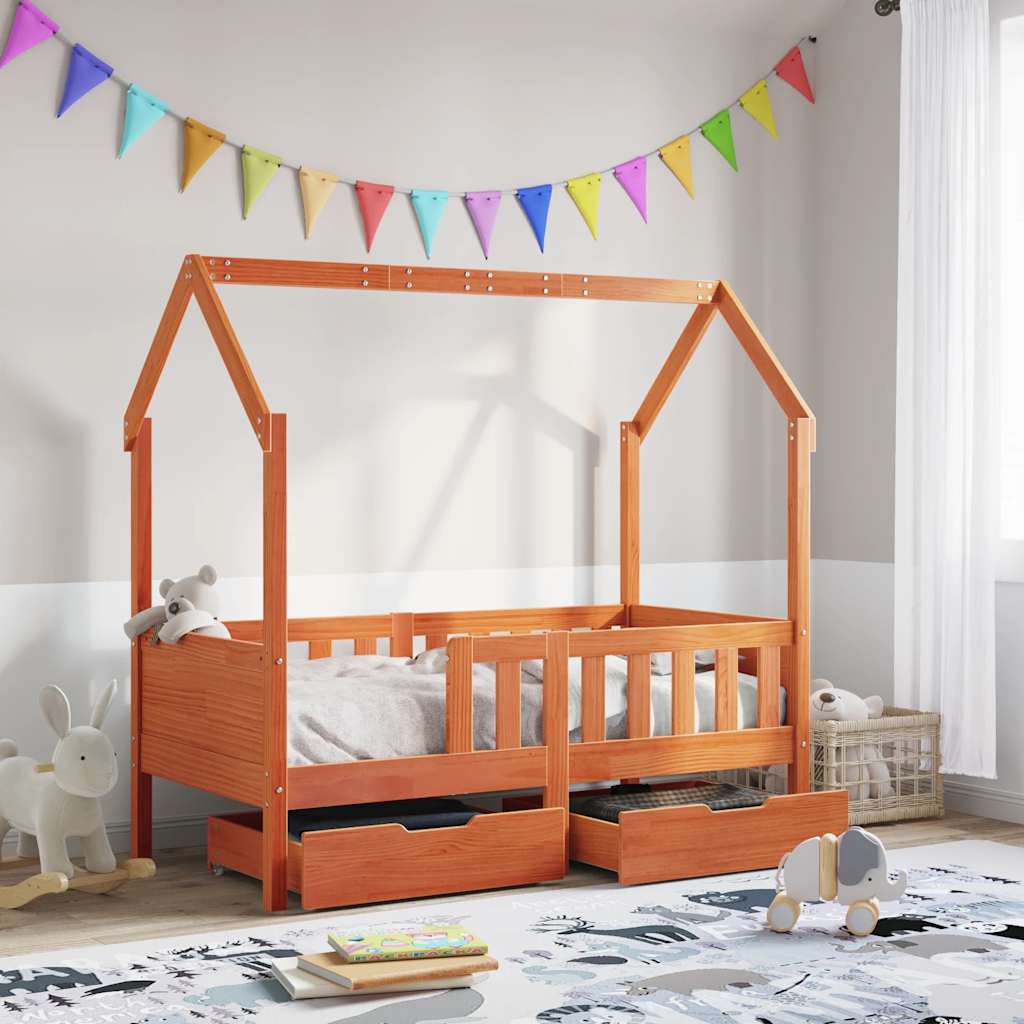 Kinderbedframe met lades 80x170 cm massief grenenhout – afbeelding 1