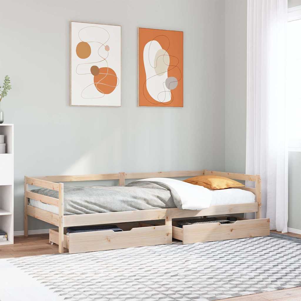 Slaapbank met lades 80x200 cm massief grenenhout – afbeelding 1