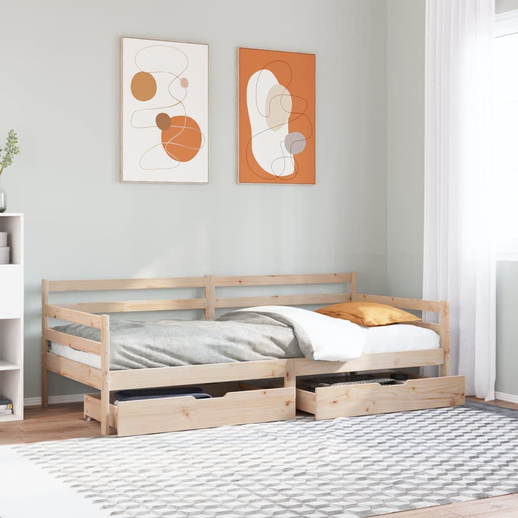 Slaapbank met lades 90x200 cm massief grenenhout – afbeelding 1