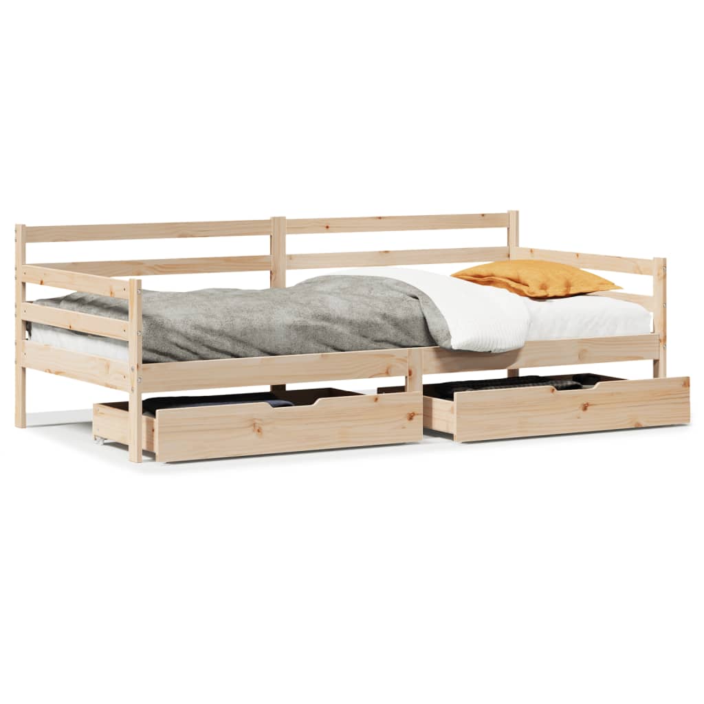 Slaapbank met lades 90x200 cm massief grenenhout – afbeelding 2