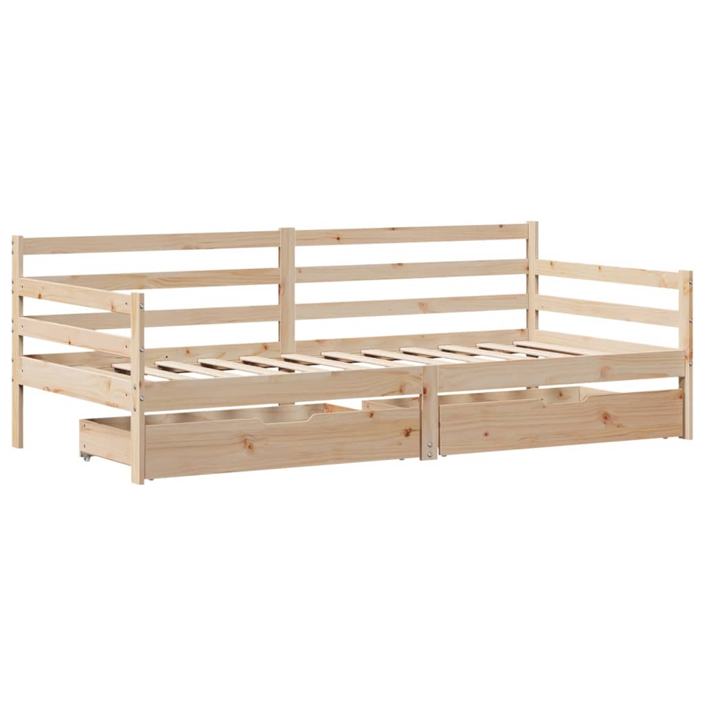 Slaapbank met lades 90x200 cm massief grenenhout – afbeelding 3