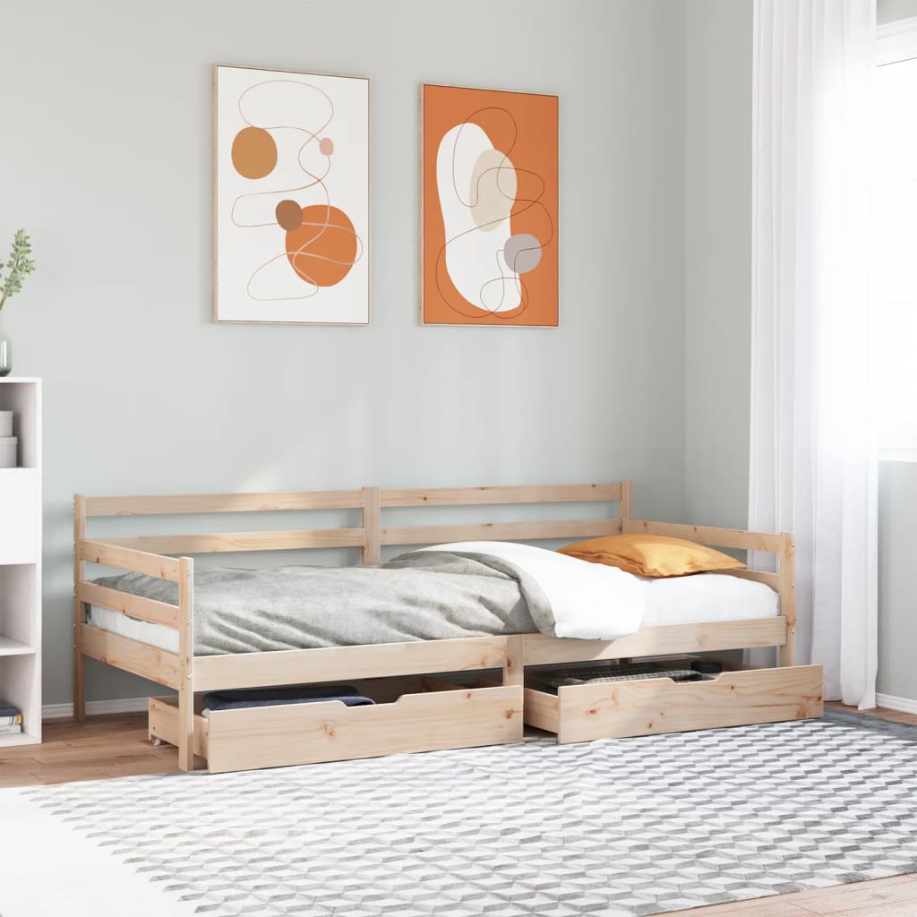 Slaapbank met lades 80x200 cm massief grenenhout wit – afbeelding 1