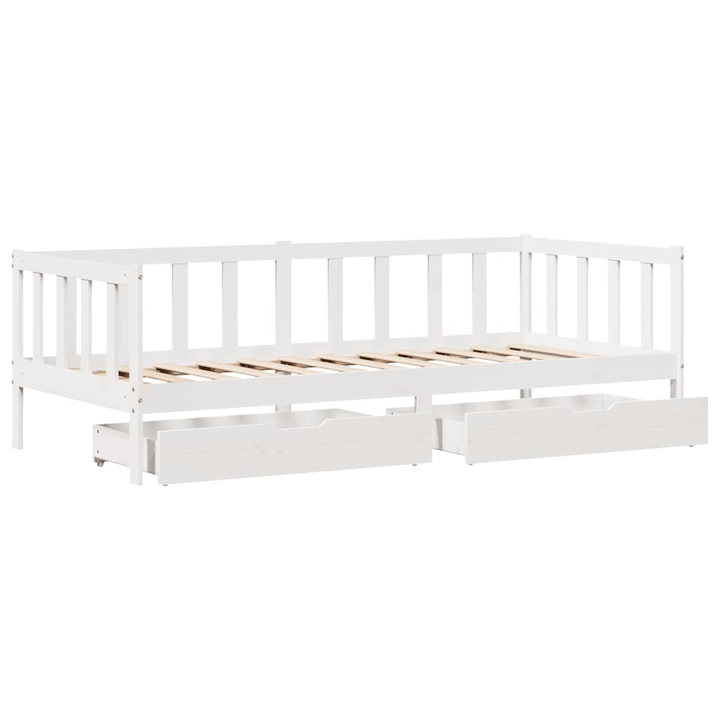 Slaapbank met lades 90x200 cm massief grenenhout wit – afbeelding 10