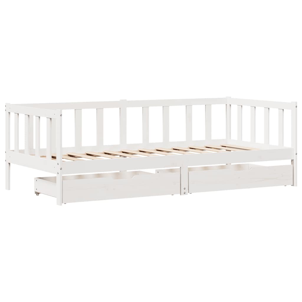 Slaapbank met lades 90x200 cm massief grenenhout wit – afbeelding 3