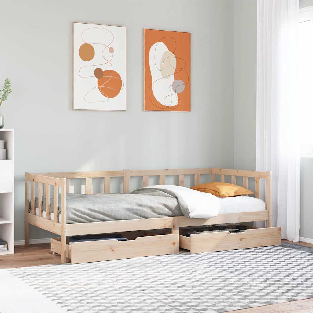 Slaapbank met lades 90x190 cm massief grenenhout – afbeelding 1