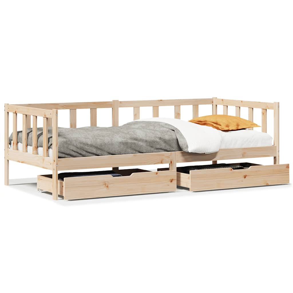 Slaapbank met lades 90x190 cm massief grenenhout – afbeelding 2