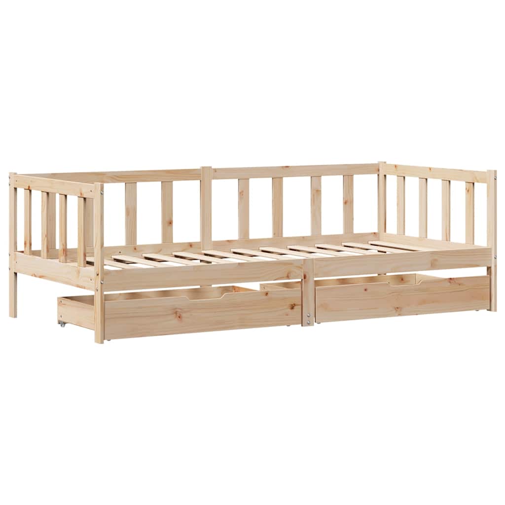 Slaapbank met lades 90x190 cm massief grenenhout – afbeelding 3