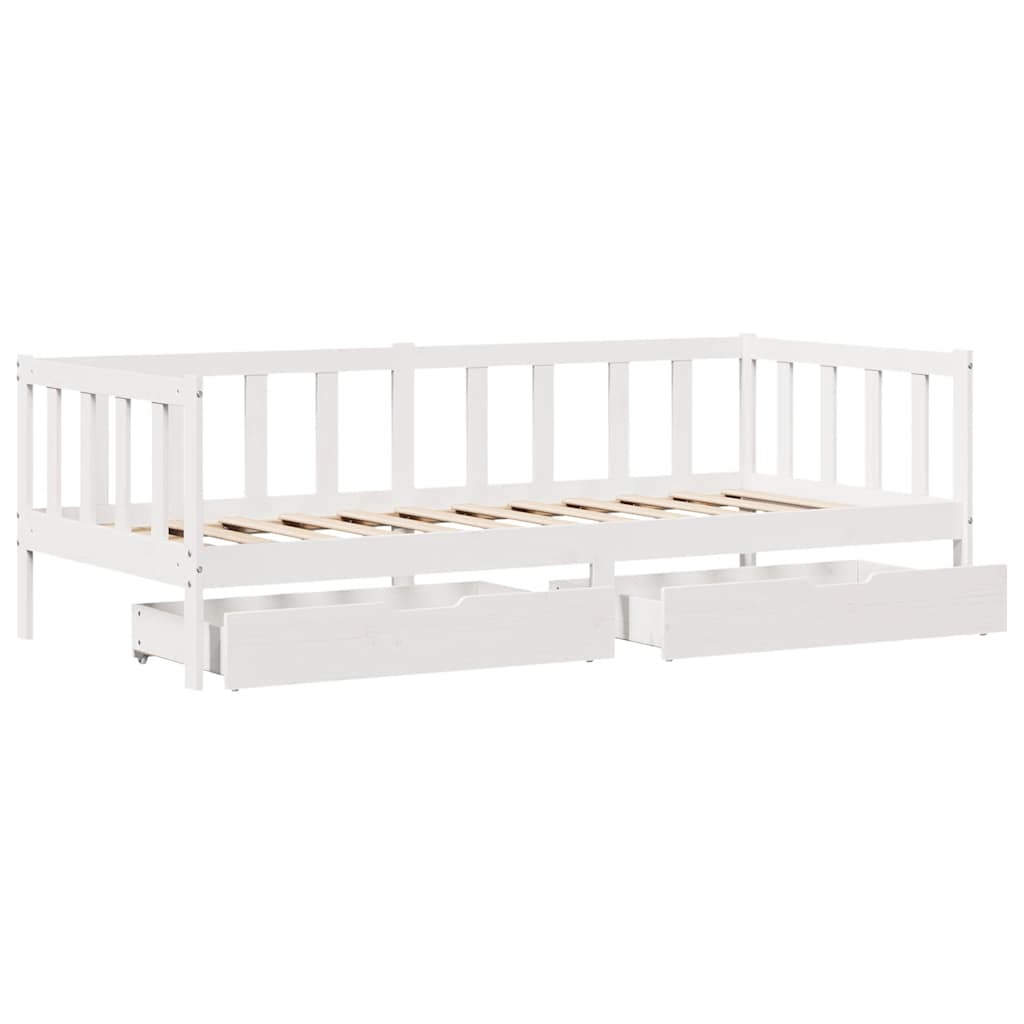 Slaapbank met lades 90x190 cm massief grenenhout wit – afbeelding 10