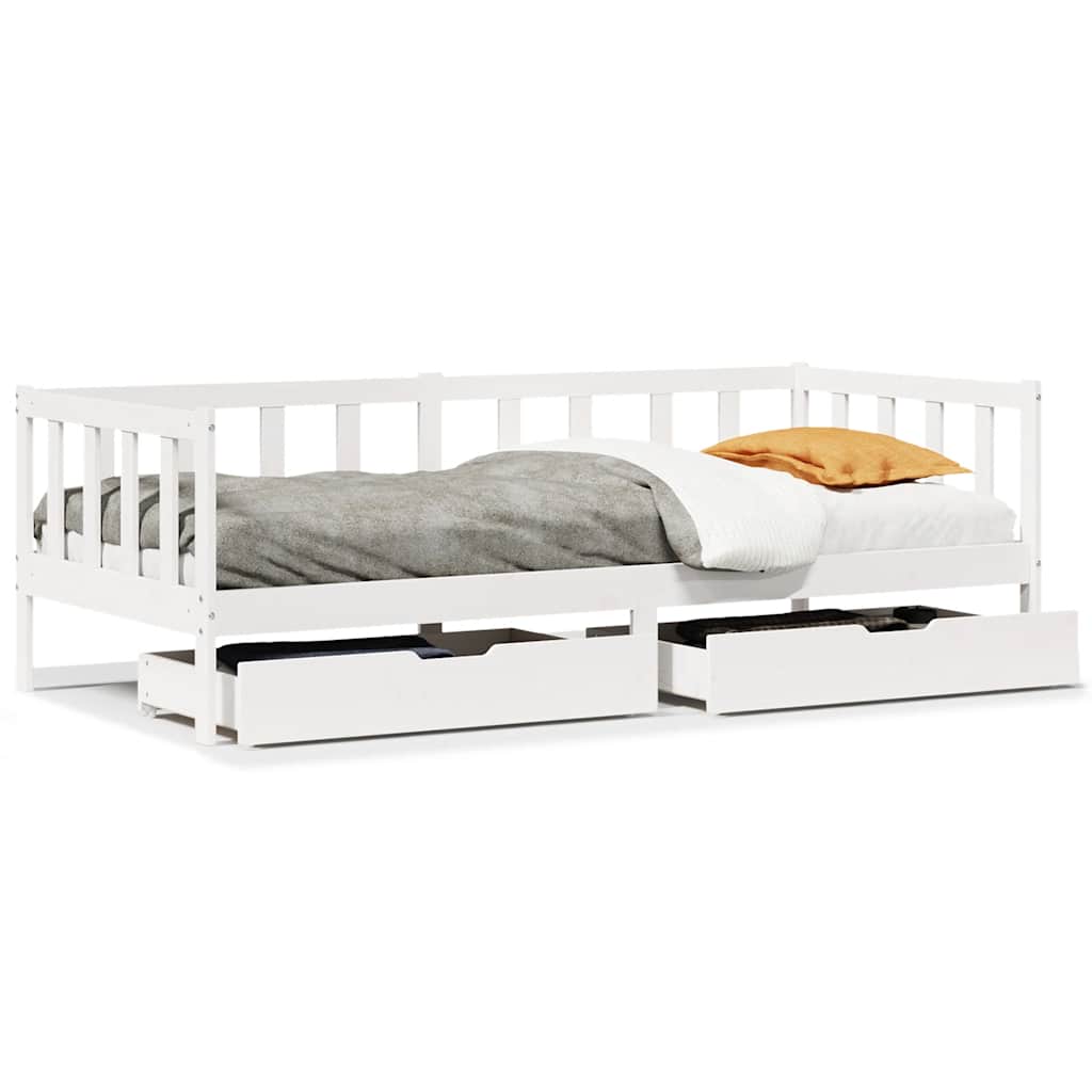 Slaapbank met lades 90x190 cm massief grenenhout wit – afbeelding 2