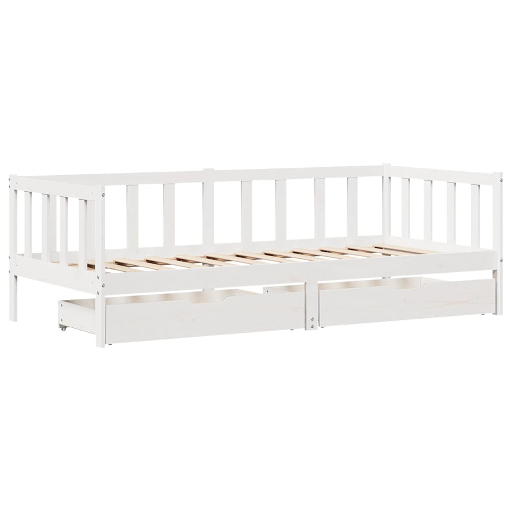 Slaapbank met lades 90x190 cm massief grenenhout wit – afbeelding 3