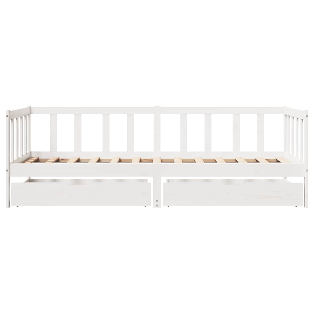 Slaapbank met lades 90x190 cm massief grenenhout wit – afbeelding 4