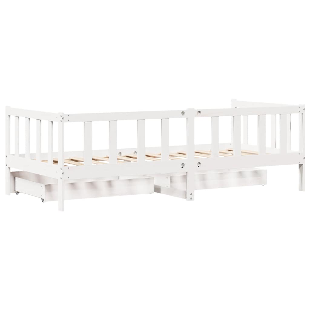 Slaapbank met lades 90x190 cm massief grenenhout wit – afbeelding 7